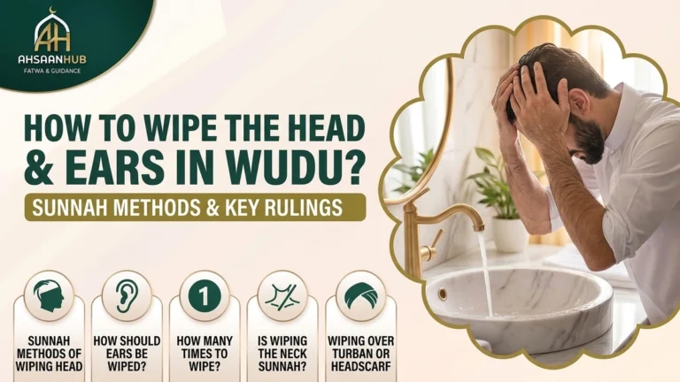 How to Wipe the Head and Ears in Wudu: Sunnah Methods, Wiping Ears, How Many Times, Ruling on Wiping Neck, and Wiping over Turban or Headscarf – AhsaanHub Fatwa & Guidance