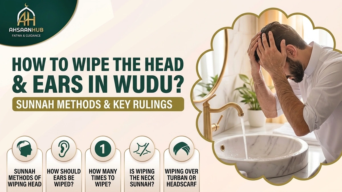How to Wipe the Head and Ears in Wudu: Sunnah Methods, Wiping Ears, How Many Times, Ruling on Wiping Neck, and Wiping over Turban or Headscarf – AhsaanHub Fatwa & Guidance