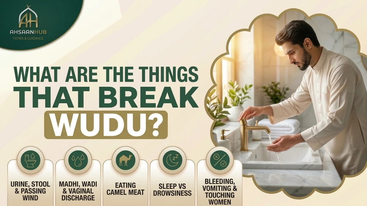What Are the Things That Break Wudu? Urine, Stool and Passing Wind, Madhi Wadi and Vaginal Discharge, Eating Camel Meat, Sleep vs Drowsiness, Bleeding Vomiting and Touching Women